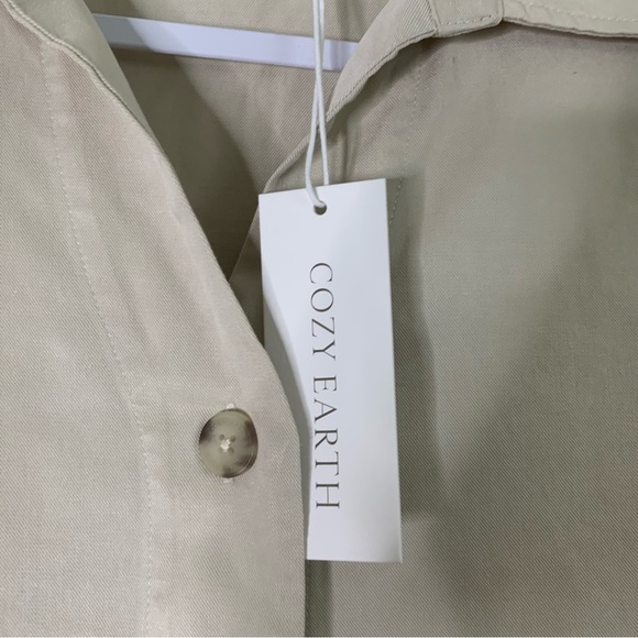 Cozy Earth Womens tan lived in linen short sleeve button shirt XS NWT - Picture 6 of 11
